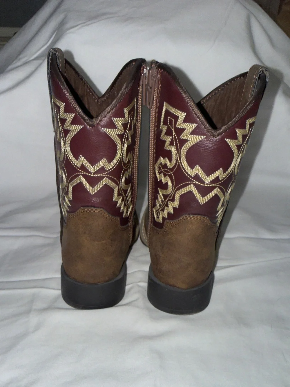 Twister Kids Cowboy Boots Size 8 Brown Burgundy Embroidered Square Toe Western